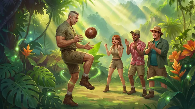 Odkrywca PlayiO podbija piłkę na leśnej polanie
